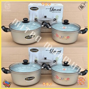 PANCI SUP PANCI MASAK TUTUP KACA 22 24 CM DUTCH OVEN SERIES SILVER PANCI REBUS ALUMINIUM