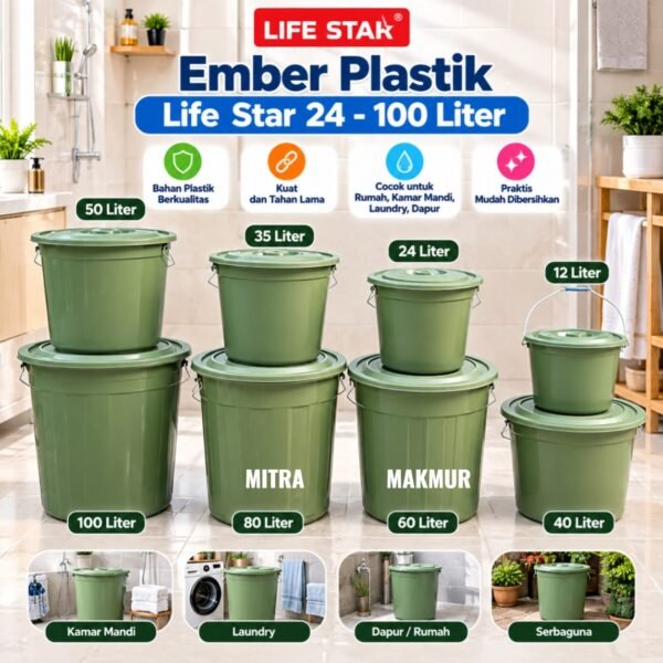 EMBER LIFE STAR ALL UKURAN EMBER PLASTIK / EMBER + KRAN EMBER PLASTIK 24-30-50-60-80-90-100 LITER LIFE STAR TOREN AIR TANDON