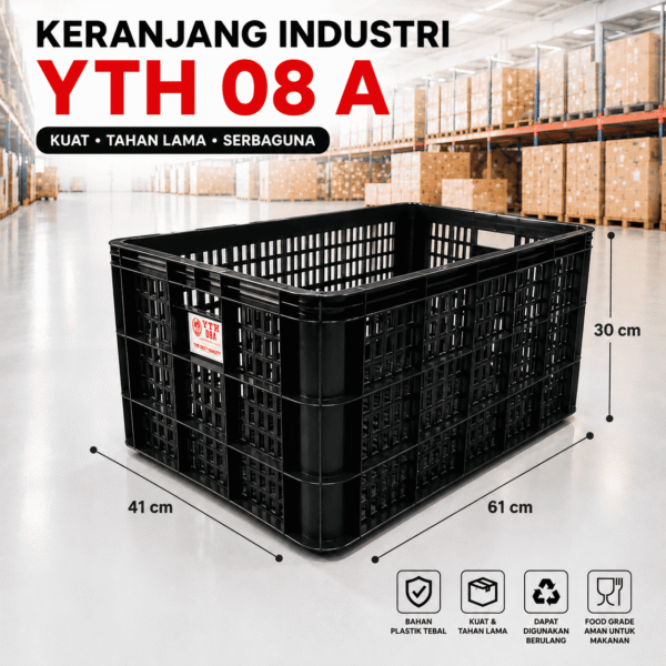 KERANJANG YTH 08 A HITAM KERANJANG INDUSTRI YTH LUBANG KRAT PLASTIK YTH 19 08A 06A CONTAINER MURAH