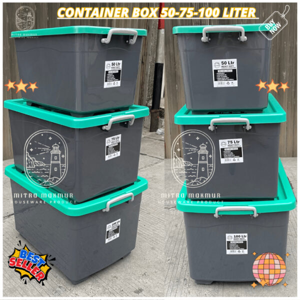 Kontainer Box Roda Atari 25 50 75 100 Liter Container Box Serbaguna Ekonomis Box Plastik Penyimpanan