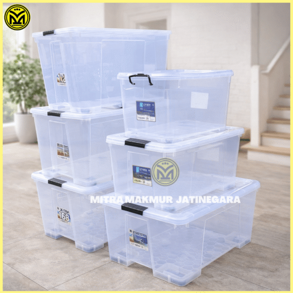 KONTAINER BOX PLASTIK EZY CONTAINER BOX PENYIMPANAN BARANG SIZE 25 30 45 52 78 108 128 148 168 Liter