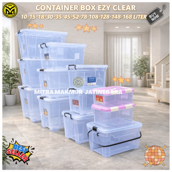 KONTAINER BOX PLASTIK EZY CONTAINER BOX PENYIMPANAN BARANG SIZE 25 30 45 52 78 108 128 148 168 Liter