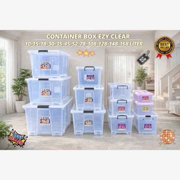 KONTAINER BOX PLASTIK EZY CONTAINER BOX PENYIMPANAN BARANG SIZE 25 30 45 52 78 108 128 148 168 Liter