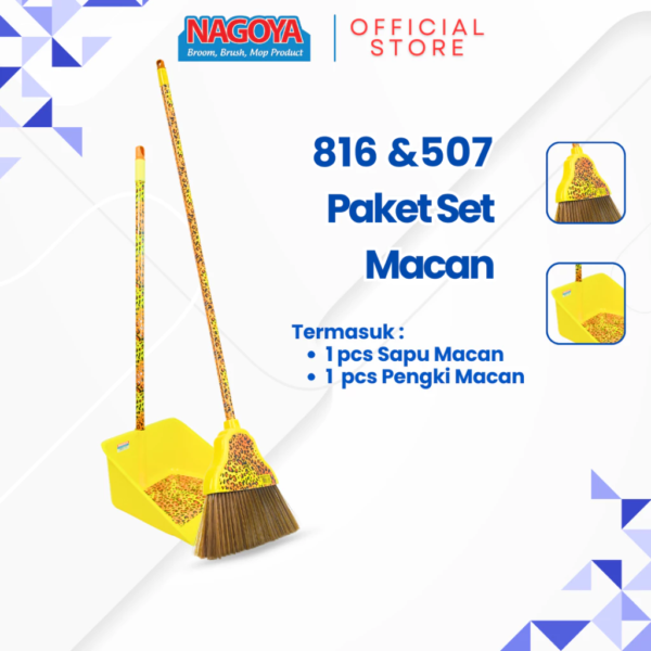SAPU PENGKI NAGOYA MACAN PAKET SAPU PENGKI NAGOYA MOTIF MACAN 1 SET ALAT KEBERSIHAN SAPU LANTAI DAN SEROK SAMPAH