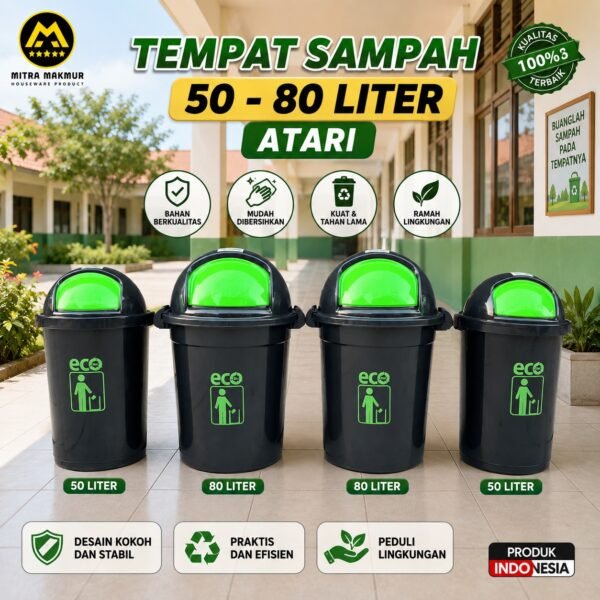 TEMPAT SAMPAH ECO DUSTBIN 50 80 LITER ATARI TONG SAMPAH PLASTIK KERANJANG SAMPAH