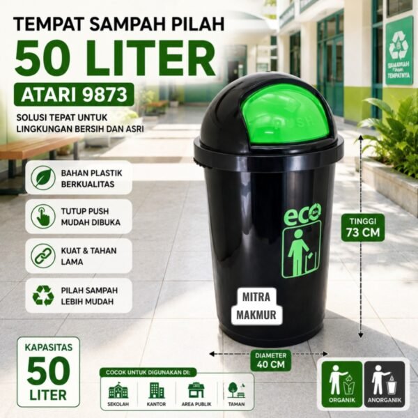 TEMPAT SAMPAH ECO DUSTBIN 50 80 LITER ATARI TONG SAMPAH PLASTIK KERANJANG SAMPAH
