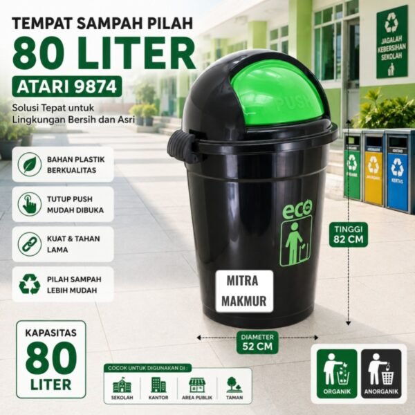TEMPAT SAMPAH ECO DUSTBIN 50 80 LITER ATARI TONG SAMPAH PLASTIK KERANJANG SAMPAH