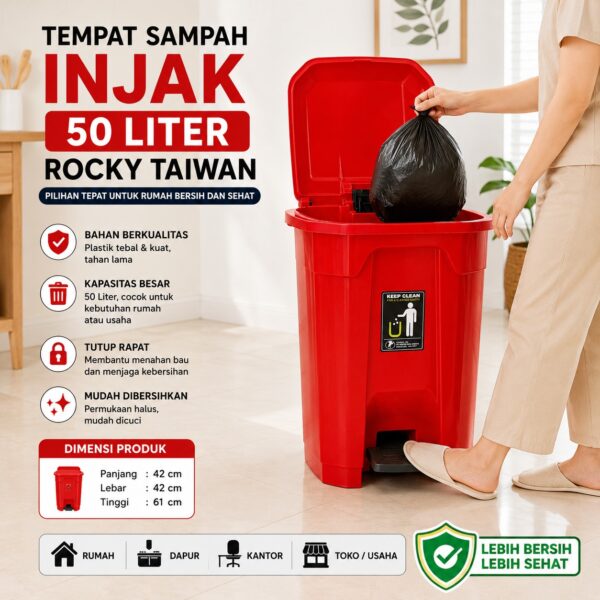 TEMPAT SAMPAH INJAK ROCKY 30 50 70 LITER TONG SAMPAH INJEK PLASTIK DUSTBIN TAIWAN