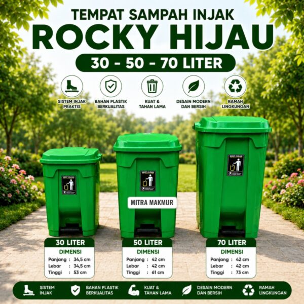 TEMPAT SAMPAH INJAK ROCKY 30 50 70 LITER TONG SAMPAH INJEK PLASTIK DUSTBIN TAIWAN