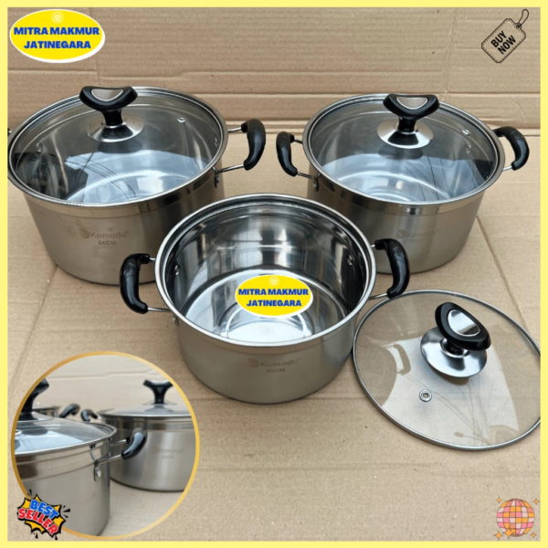 kk87gcgd PANCI REGINA KOMODO PANCI MASAK TUTUP KACA 20 22 24 CM PANCI STAINLESS STEEL
