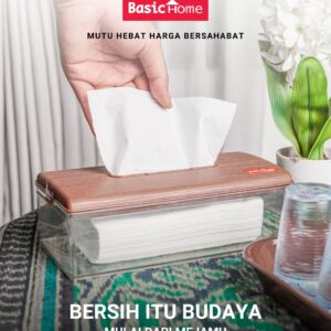 TEMPAT TISSUE ROSEWOOD TRANSPARAN TEMPAT TISU PERSEGI PANJANG TEMPAT TISU PLASTIK BASIC HOME BTR-4