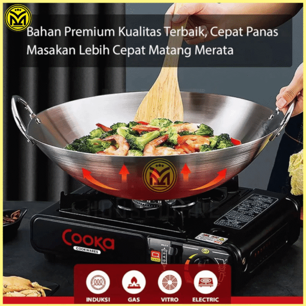 WAJAN STAINLESS JUMBO (3) WAJAN STAINLESS STEEL JUMBO KUALITAS PREMIUM KUALI CEKUNG PENGGORENGAN BESAR UKURAN 50 60 70 80 CM