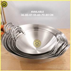 WAJAN STAINLESS STEEL JUMBO KUALITAS PREMIUM KUALI CEKUNG PENGGORENGAN BESAR UKURAN 50 60 70 80 CM