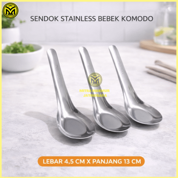 SENDOK BEBEK STAINLESS CLASSIC KOMODO (5) Sendok Bebek Classic Stainless Steel Food Grade Set 12 Pcs Komodo Sendok Soup Stenliss Sendok MBG