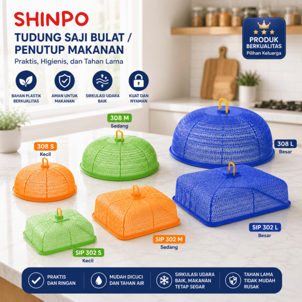 TUDUNG SAJI BULAT DAN KOTAK SHINPO PENUTUP MAKANAN PLASTIK SIP 308 SIP 302 TUTUP SAJI FOOD COVER