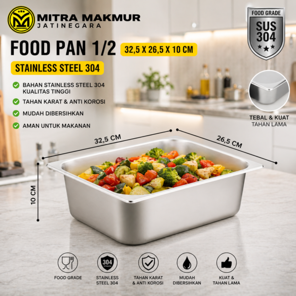 FOOD PAN POLOS 1/2 32,5 X 26,5 X 10 CM WAJAN MAKANAN STAINLESS WADAH LOYANG