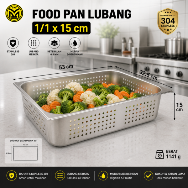FOOD PAN LUBANG 1/1 53 X 32 X 15 CM WAJAN MAKANAN STAINLESS WADAH SARINGAN