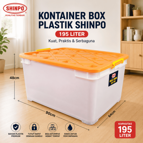 Container Box Shinpo Plastik 195 Liter Roda Kontainer Box Plastik Serbaguna Jumbo