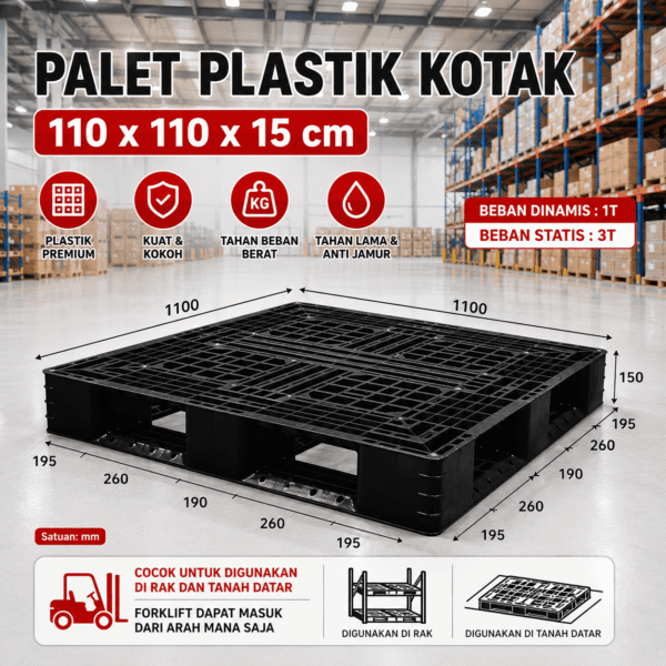 PALLET PLASTIK DOBEL 110 X 110 X 15 CM TATAK ALAS GUDANG PALET PLASTIK BIRU HITAM