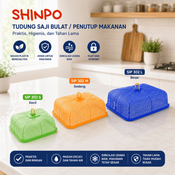TUDUNG SAJI BULAT DAN KOTAK SHINPO PENUTUP MAKANAN PLASTIK SIP 308 SIP 302 TUTUP SAJI FOOD COVER