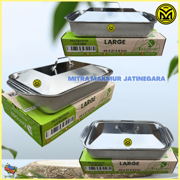 BAKI NAMPAN PRASMANAN LUXURY PLUS TUTUP STAINLESS UKURAN MEDIUM DAN LARGE