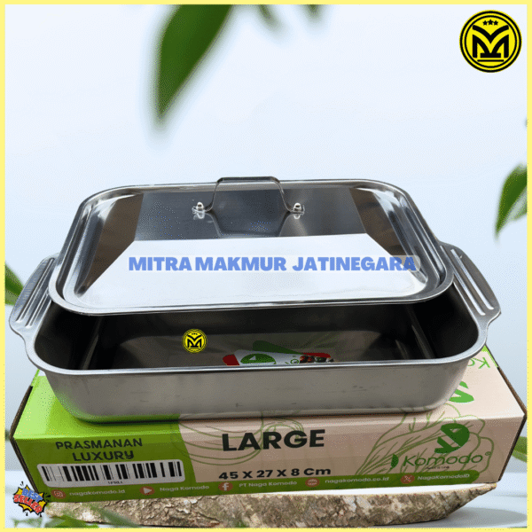 BAKI NAMPAN PRASMANAN LUXURY PLUS TUTUP STAINLESS UKURAN MEDIUM DAN LARGE