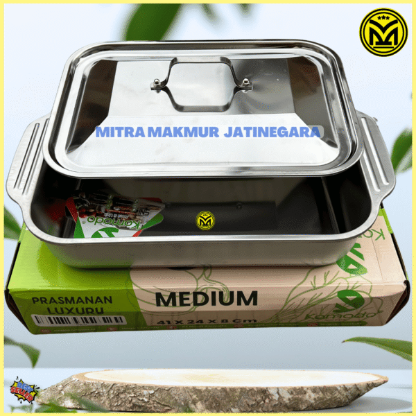 BAKI NAMPAN PRASMANAN LUXURY PLUS TUTUP STAINLESS UKURAN MEDIUM DAN LARGE