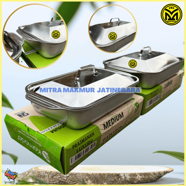 BAKI NAMPAN PRASMANAN LUXURY PLUS TUTUP STAINLESS UKURAN MEDIUM DAN LARGE