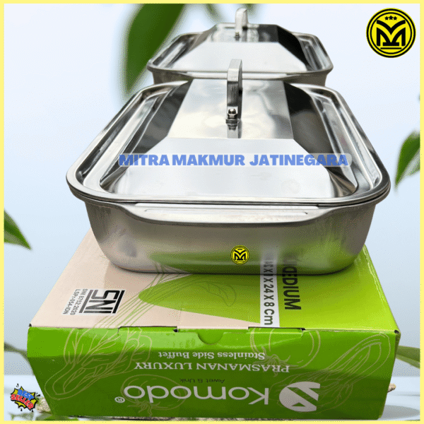 BAKI NAMPAN PRASMANAN LUXURY PLUS TUTUP STAINLESS UKURAN MEDIUM DAN LARGE