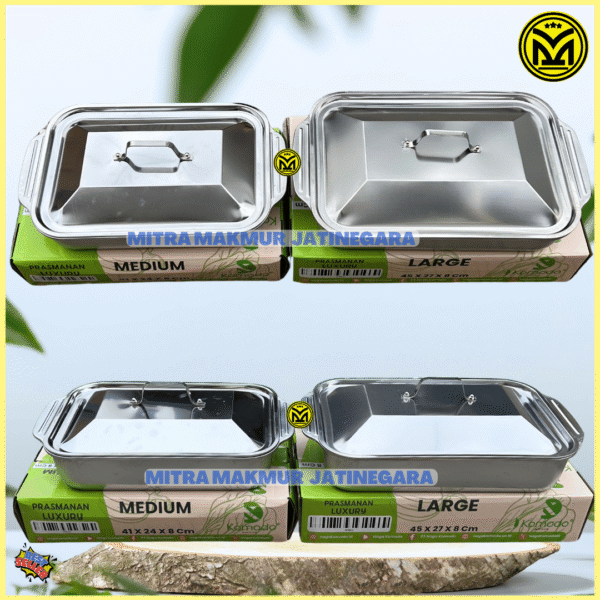 BAKI NAMPAN PRASMANAN LUXURY PLUS TUTUP STAINLESS UKURAN MEDIUM DAN LARGE