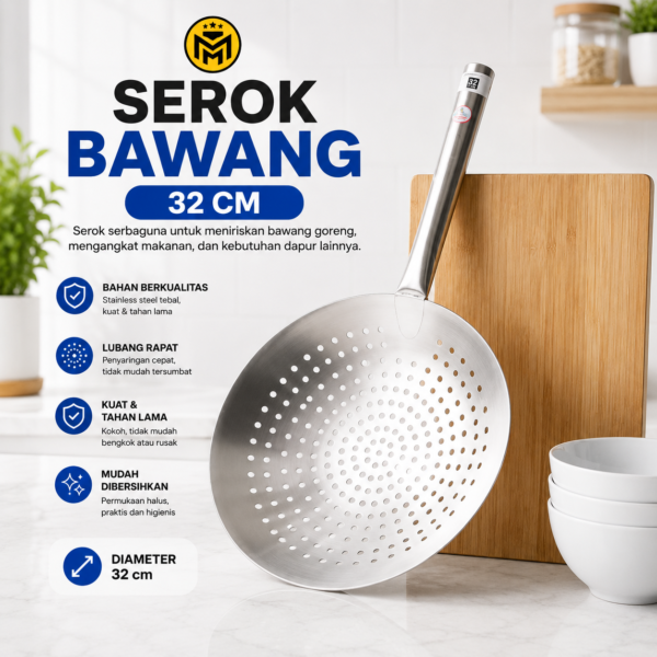 Serok Bawang Stainless 32 Cm Saringan Makanan Gorengan Jumbo Serokan Masak