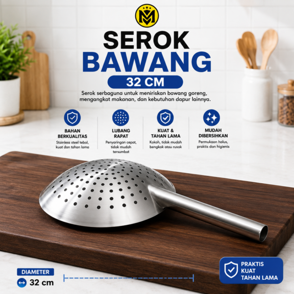 Serok Bawang Stainless 32 Cm Saringan Makanan Gorengan Jumbo Serokan Masak