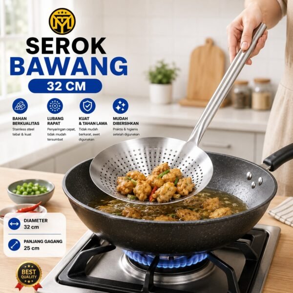 Serok Bawang Stainless 32 Cm Saringan Makanan Gorengan Jumbo Serokan Masak
