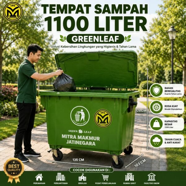 TEMPAT SAMPAH PLASTIK RODA 660 - 1100 LITER GREENLEAF TONG SAMPAH JUMBO TEBAL PREMIUM