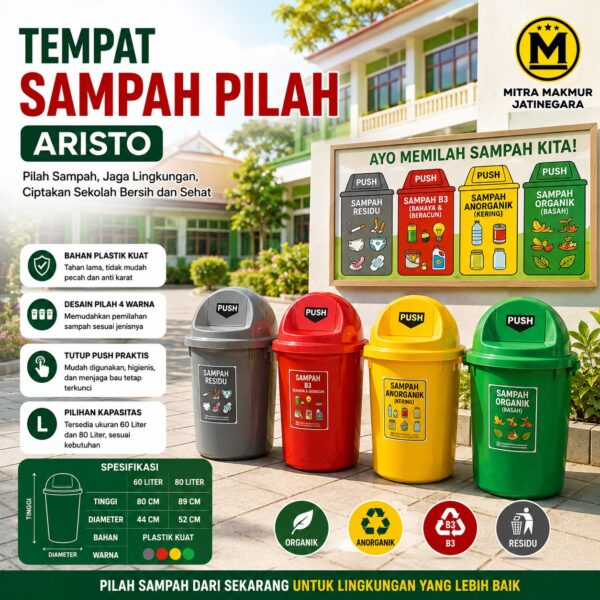 TEMPAT SAMPAH OFFICE RUMAH SAKIT SEKOLAH ARISTO TAIWAN 60 80 LITER TONG SAMPAH PLASTIK BESAR TUTUP