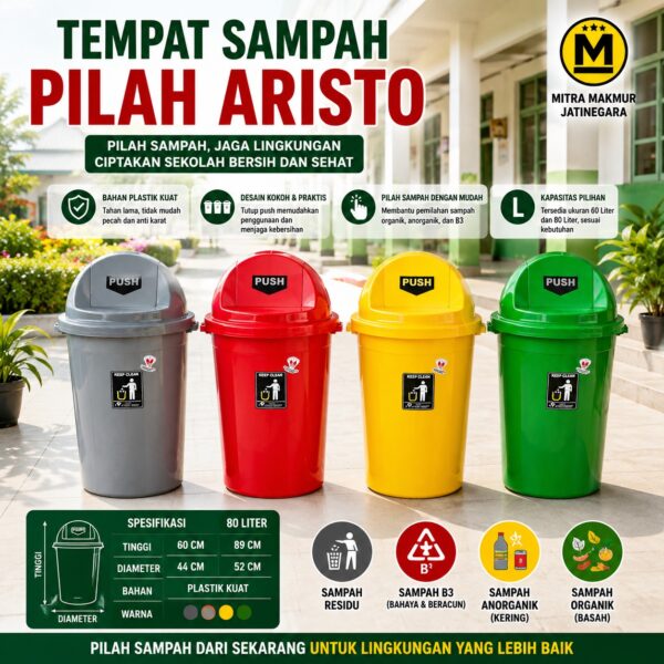 TEMPAT SAMPAH OFFICE RUMAH SAKIT SEKOLAH ARISTO TAIWAN 60 80 LITER TONG SAMPAH PLASTIK BESAR TUTUP