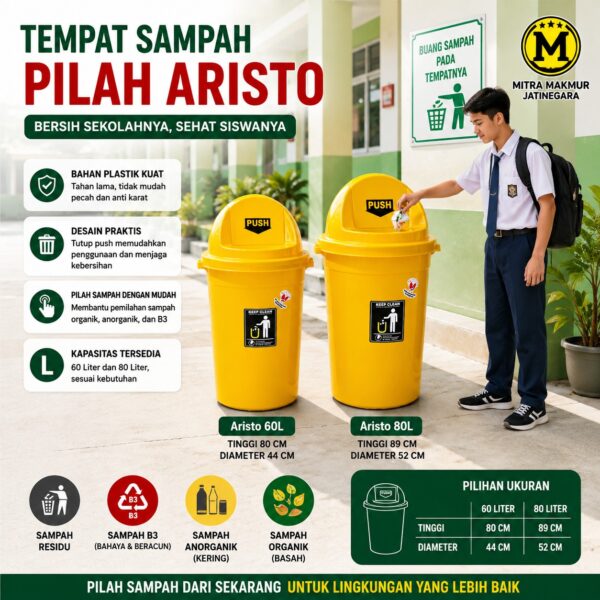 TEMPAT SAMPAH OFFICE RUMAH SAKIT SEKOLAH ARISTO TAIWAN 60 80 LITER TONG SAMPAH PLASTIK BESAR TUTUP