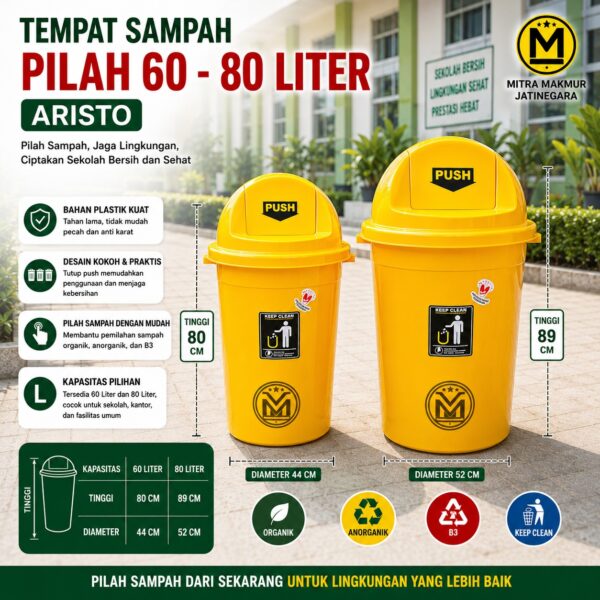 TEMPAT SAMPAH OFFICE RUMAH SAKIT SEKOLAH ARISTO TAIWAN 60 80 LITER TONG SAMPAH PLASTIK BESAR TUTUP