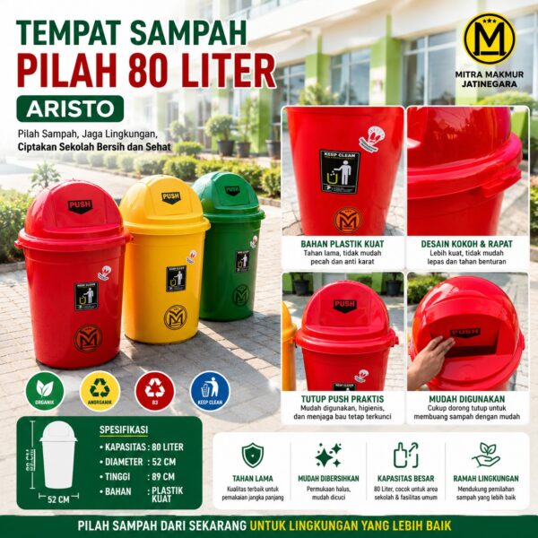 TEMPAT SAMPAH OFFICE RUMAH SAKIT SEKOLAH ARISTO TAIWAN 60 80 LITER TONG SAMPAH PLASTIK BESAR TUTUP