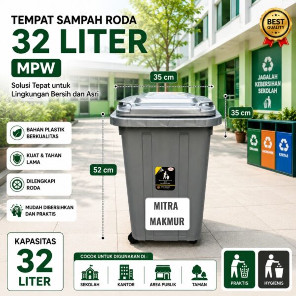 TEMPAT SAMPAH RODA 32 LITER MPW MURAH TONG SAMPAH MODERN KOTAK TEMPAT SAMPAH