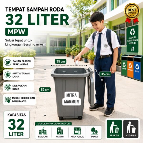 TEMPAT SAMPAH RODA 32 LITER MPW MURAH TONG SAMPAH MODERN KOTAK TEMPAT SAMPAH