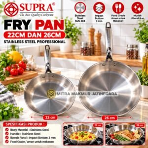 TEFLON STAINLESS SUPRA FRY PAN SS FOOD GRADE TEBAL 22 26 CM WAJAN TEFLON FOOD SAFE SUS 304
