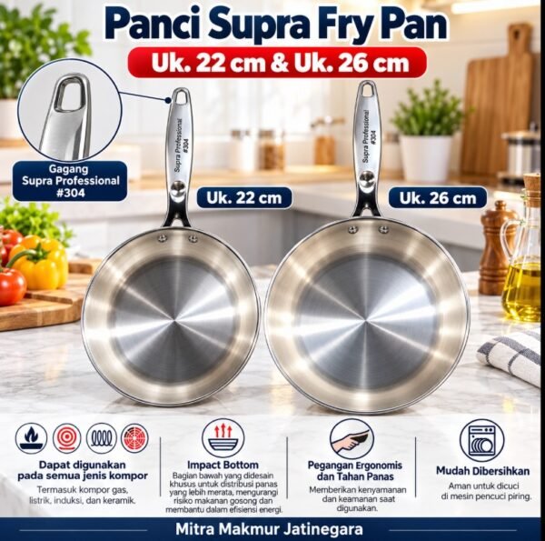 TEFLON STAINLESS SUPRA FRY PAN SS FOOD GRADE TEBAL 22 26 CM WAJAN TEFLON FOOD SAFE SUS 304