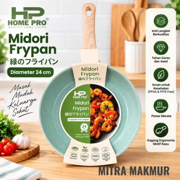 TEFLON FRY PAN MIDORI 24 CM FOOD GRADE WAJAN FRY PAN PREMIUM GREEN TEFLON MASAK