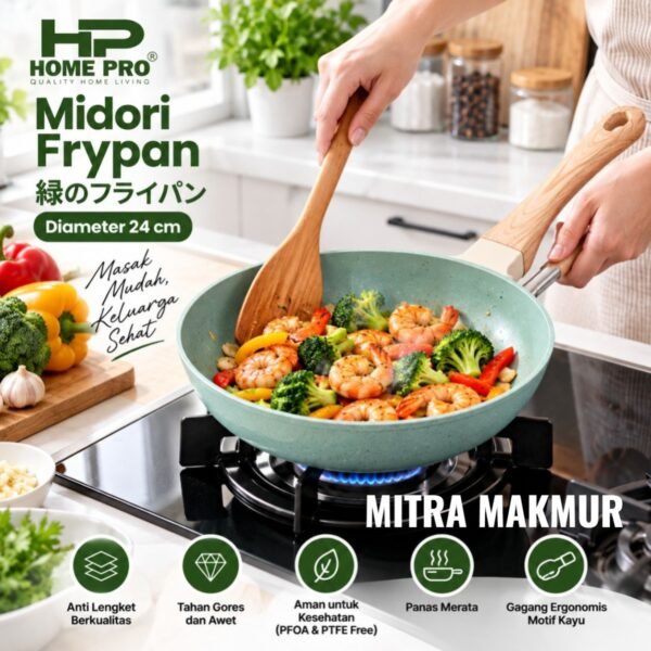 TEFLON FRY PAN MIDORI 24 CM FOOD GRADE WAJAN FRY PAN PREMIUM GREEN TEFLON MASAK