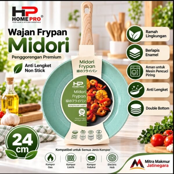 TEFLON FRY PAN MIDORI 24 CM FOOD GRADE WAJAN FRY PAN PREMIUM GREEN TEFLON MASAK